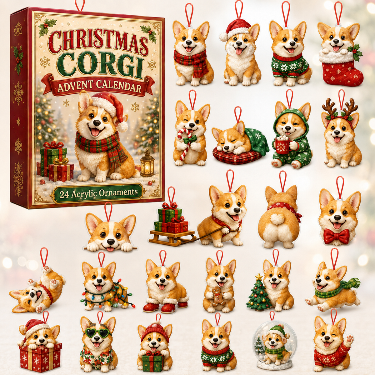 Christmas Corgi Advent Calendar 2026 - 24-Day Festive Countdown, Acrylic Charms Blind Box - Gift For Corgi Lovers