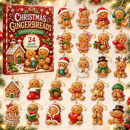 Christmas Gingerbreads Advent Calendar 2026 - 24-Day Festive Countdown, Acrylic Charms Blind Box - Gift For Family Members