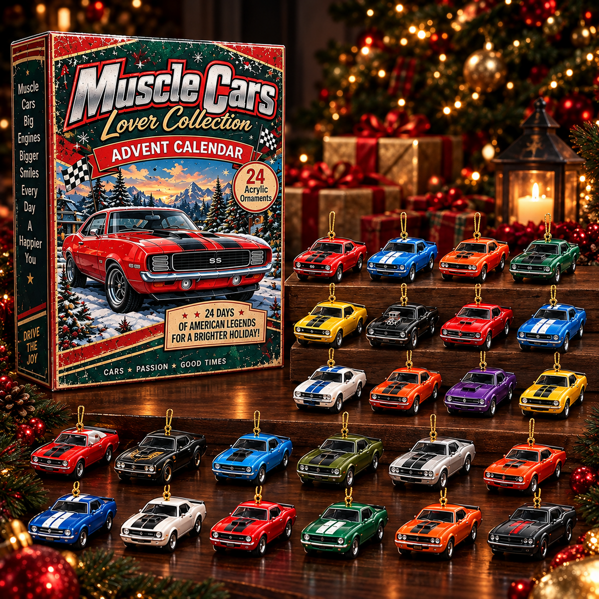 24 Days of Muscle Cars - 2026 Advent Calendar of 24 Acrylic Ornament