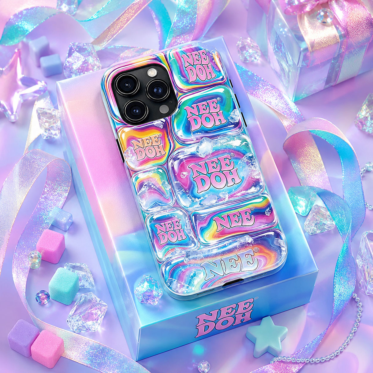 Nee Doh 3D Rainbow Ice Marble Puffy Phone Case