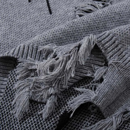 Distressed Gothic Grey Oversized Knit Sweater