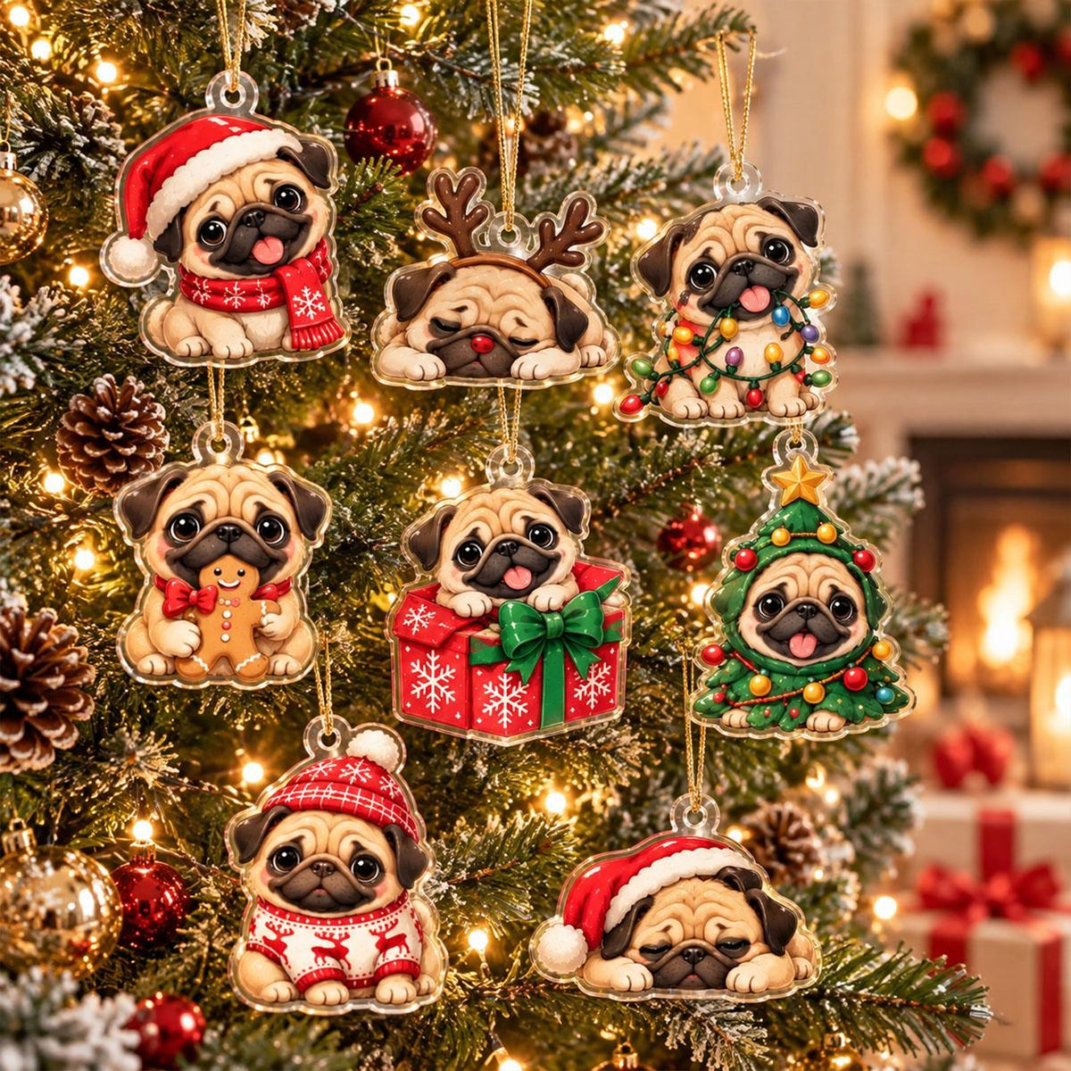 Pug Christmas Blind Box Advent Calendar 2026, 24 Day Dog Charm Countdown, Pug Holiday Ornaments Thai