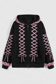 Embroidered Abstract Zip Hoodie