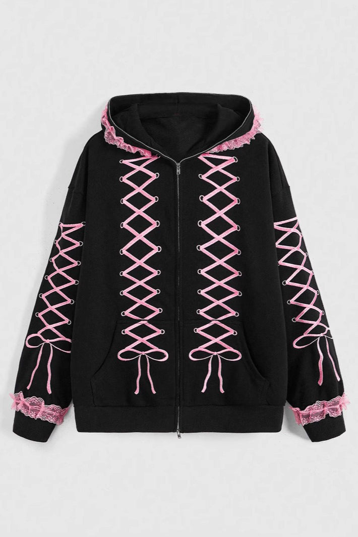 Embroidered Abstract Zip Hoodie