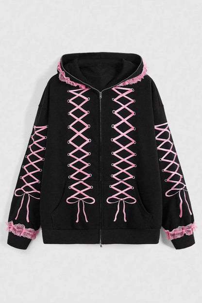 Embroidered Abstract Zip Hoodie