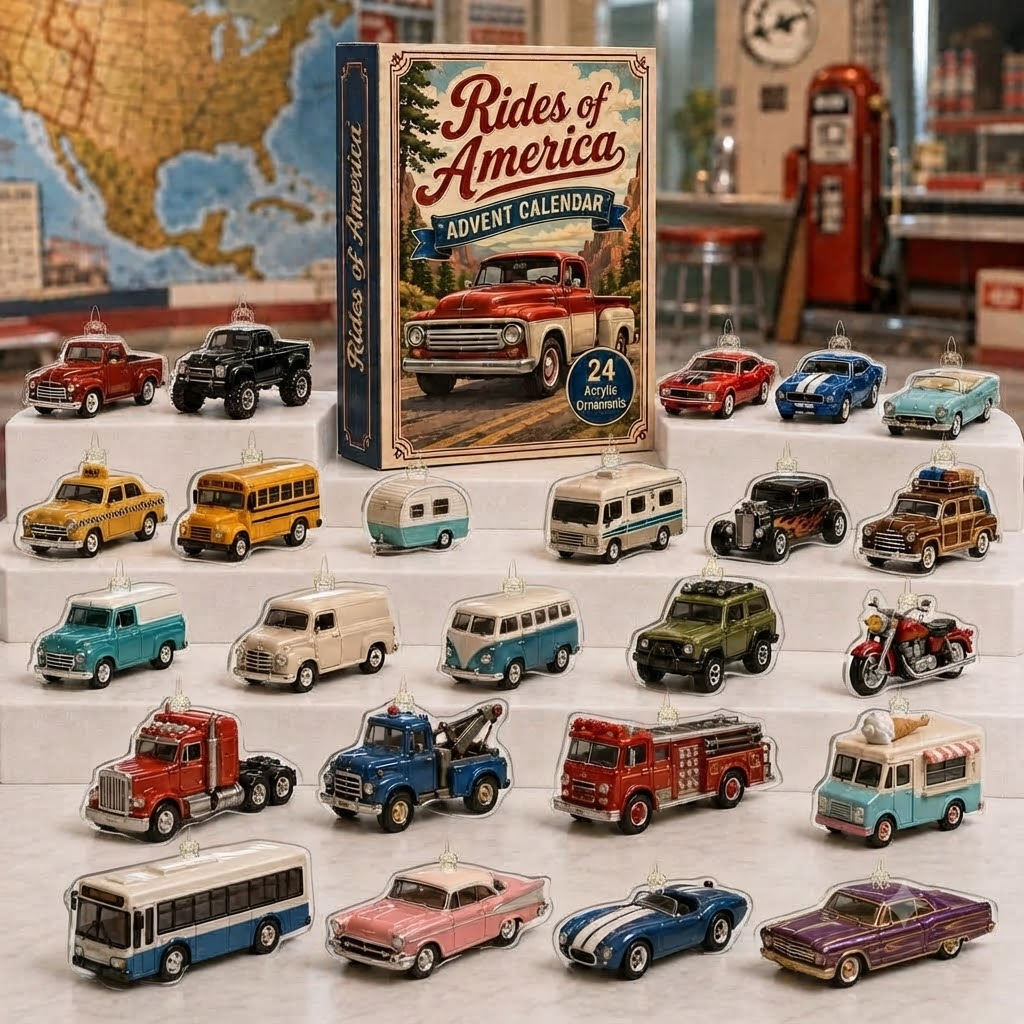 Rides of America Advent Calendar 2026 - 24-Day Festive Countdown, Acrylic Charms Blind Box