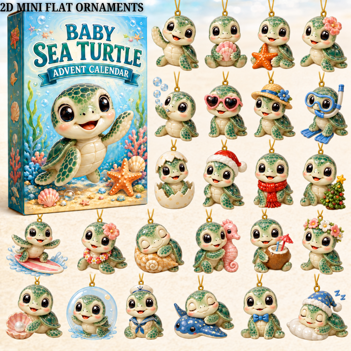 Baby Sea Turtle Advent Calendar 2026 - 24-Day Festive Countdown, Acrylic Charms Blind Box - Gift For Sea Turtle Lovers
