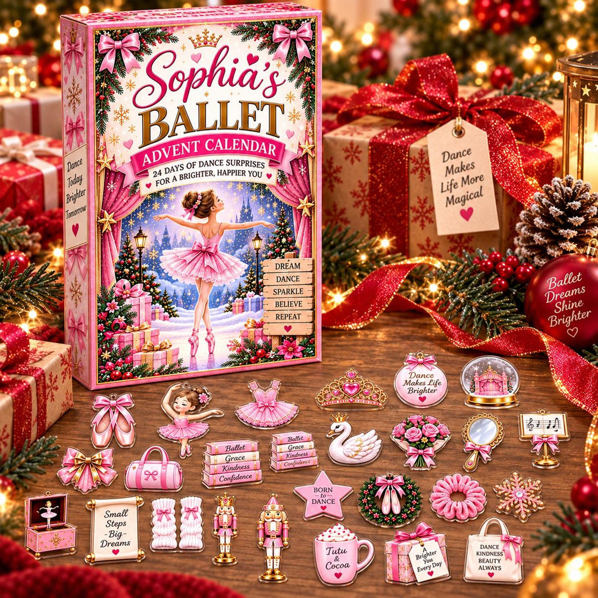 Personalized Ballet Advent Calendar, Custom Name Ballerina Christmas Countdown Box, 24 Days Dance Surprises Gift for Kids