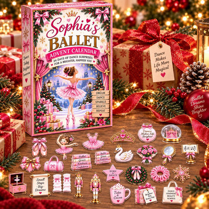 Personalized Ballet Advent Calendar, Custom Name Ballerina Christmas Countdown Box, 24 Days Dance Surprises Gift for Kids
