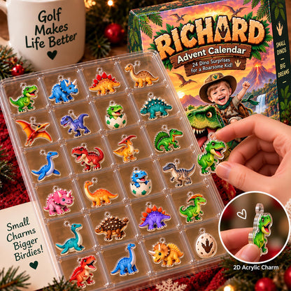 Personalized Dinosaur Advent Calendar, Custom Photo & Name, 24 Acrylic Dino Ornaments
