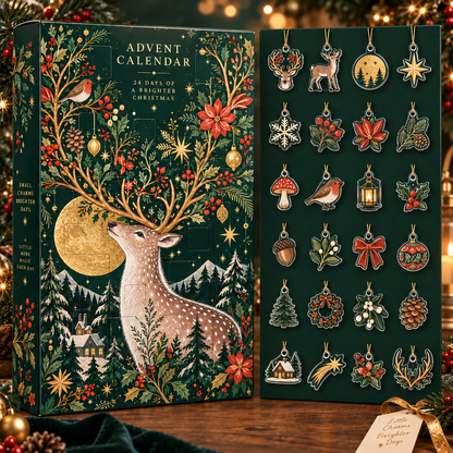 King Of The Forest Traditional Advent Calendar With 24 Acrylic Charm– 24-Day Christmas Countdown, No Chocolate