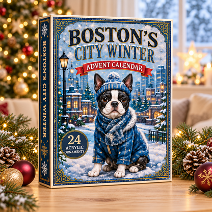 Boston's City Winter Advent Calendar 2026 - 24-Day Festive Countdown, Acrylic Charms Blind Box - Gift For Dog Lovers