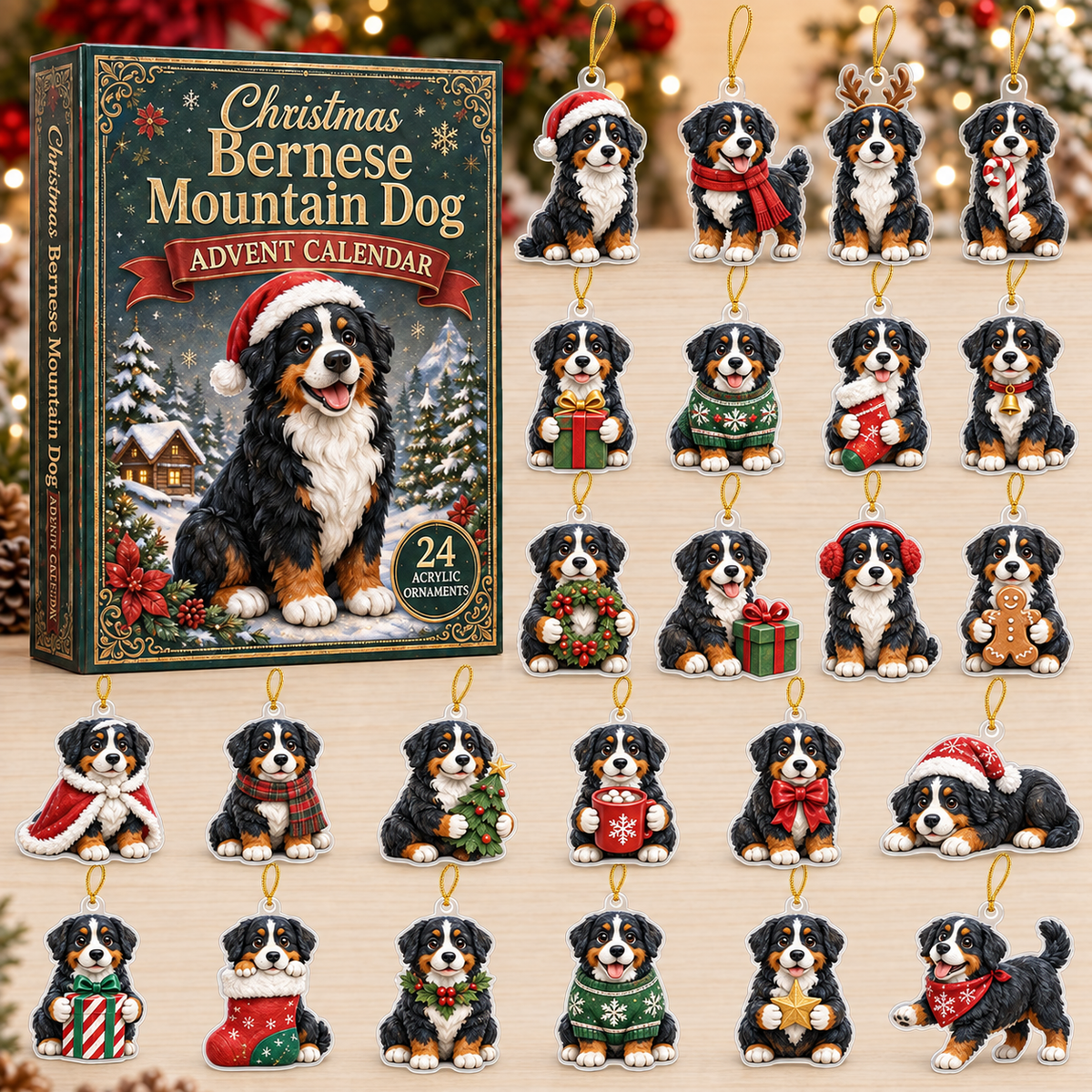 Christmas Bernese Mountain Dog Advent Calendar 2026 - 24-Day Festive Countdown, Acrylic Charms Blind Box - Gift For Bernese Mountain Dog Lovers