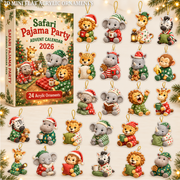 Safari Pajama Party Advent Calendar 2026 - 24-Day Festive Countdown, Acrylic Charms Blind Box - Gift For Safari Lovers