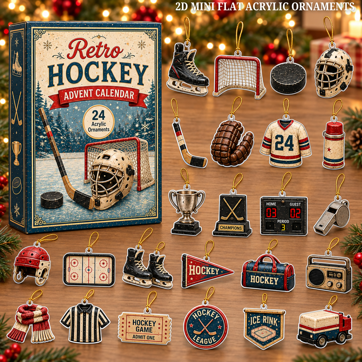 Retro Hockey Advent Calendar 2026 - 24-Day Festive Countdown, Acrylic Charms Blind Box - Gift For Hockey Lovers