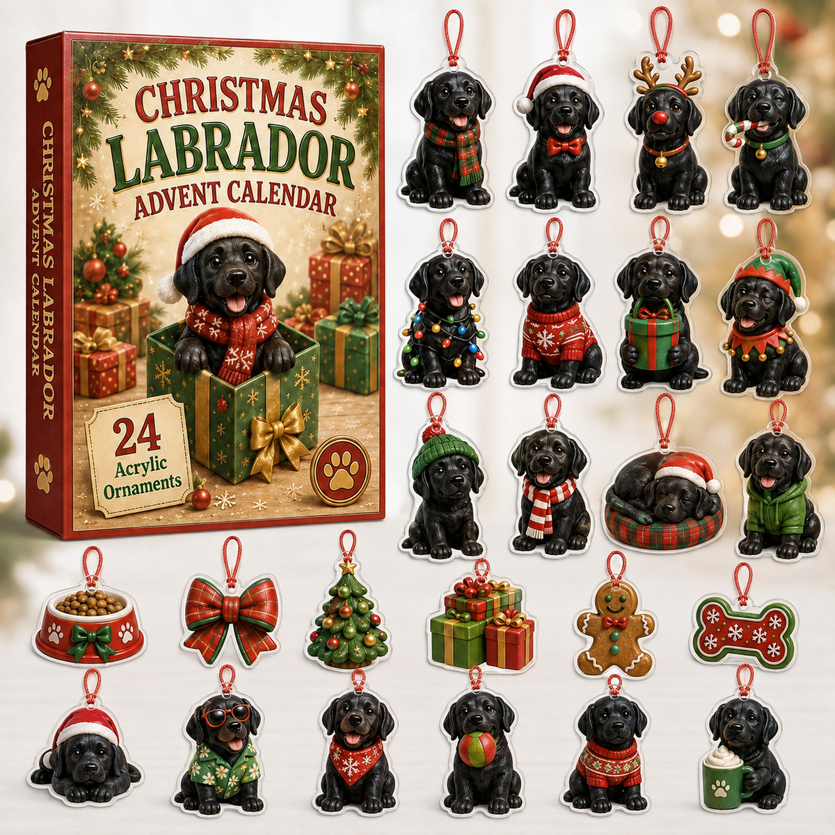 Christmas Black Labrador Advent Calendar 2026 - 24-Day Festive Countdown, Acrylic Charms Blind Box - Gift For Labrador Lovers