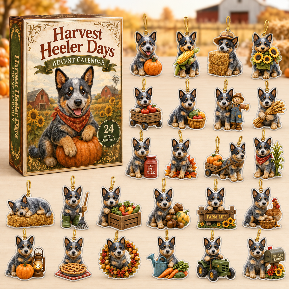 Harvest Heeler Days Advent Calendar 2026 - 24-Day Festive Countdown, Acrylic Charms Blind Box - Gift For Dog Lovers