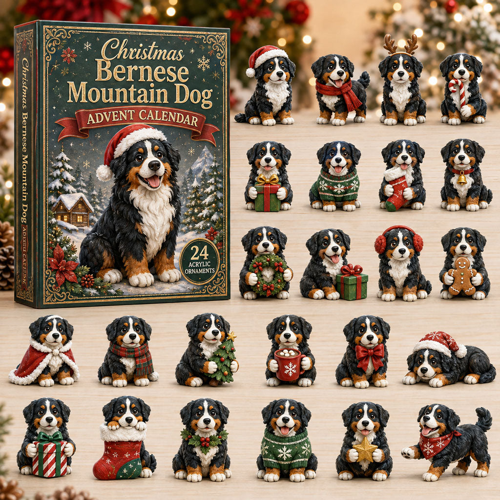 Christmas Bernese Mountain Dog Advent Calendar 2026 - 24-Day Festive Countdown, Acrylic Charms Blind Box - Gift For Bernese Mountain Dog Lovers