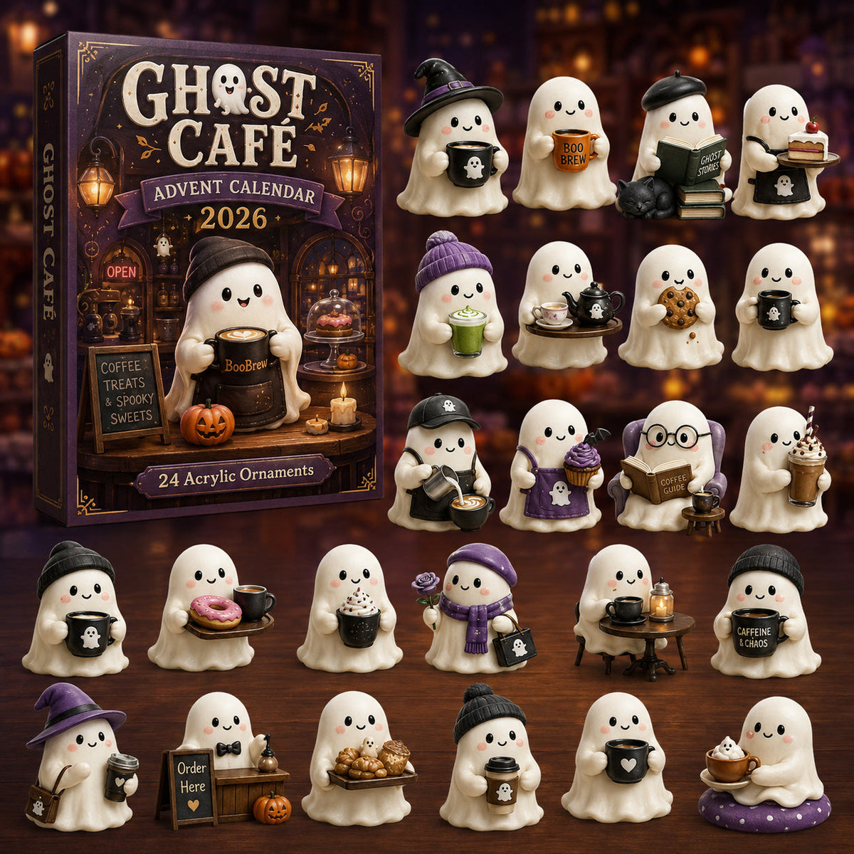 Ghost Cafe Advent Calendar 2026 - 24-Day Festive Countdown, Acrylic Charms Blind Box - Gift For Family & Friends