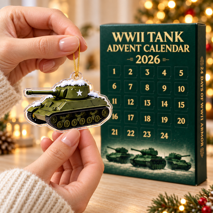 WWII Tank Advent Calendar 2026 – 24 Acrylic Tank Christmas Ornaments, Holiday Gift for Military History Lovers & Tank Enthusiasts