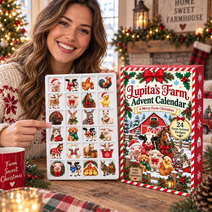 Farm Animal Advent Calendar: Personalized Christmas Countdown Box, Red Paper and Acrylic