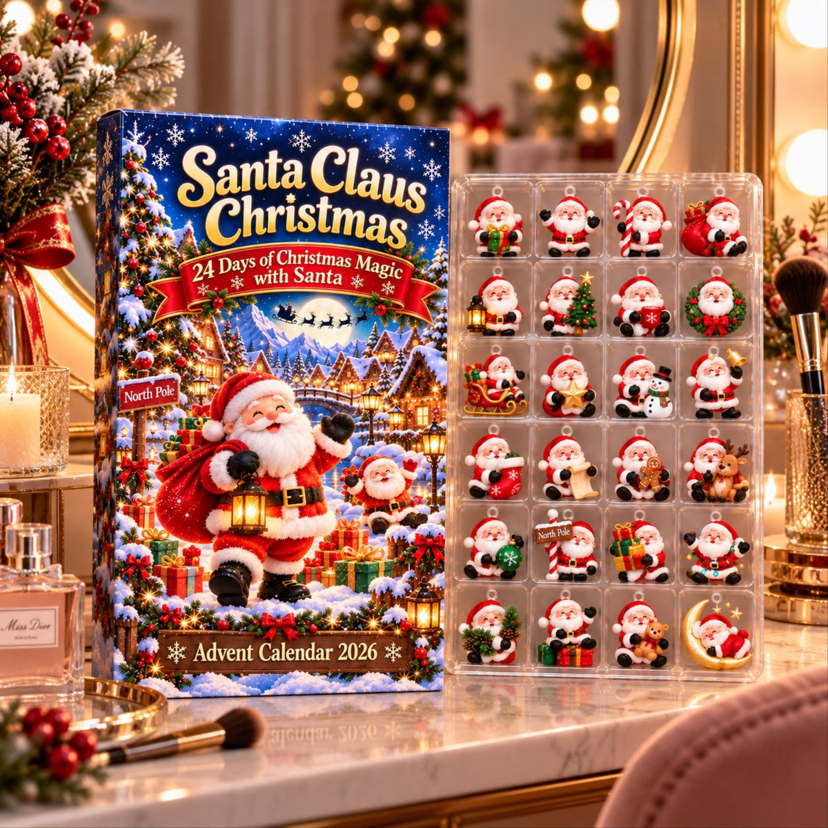 Santa Claus Advent Calendar 2026, 24 Piece Santa Ornament Set, Family Christmas Countdown Gift, Holiday Xmas Decor, Kids Christmas Gift
