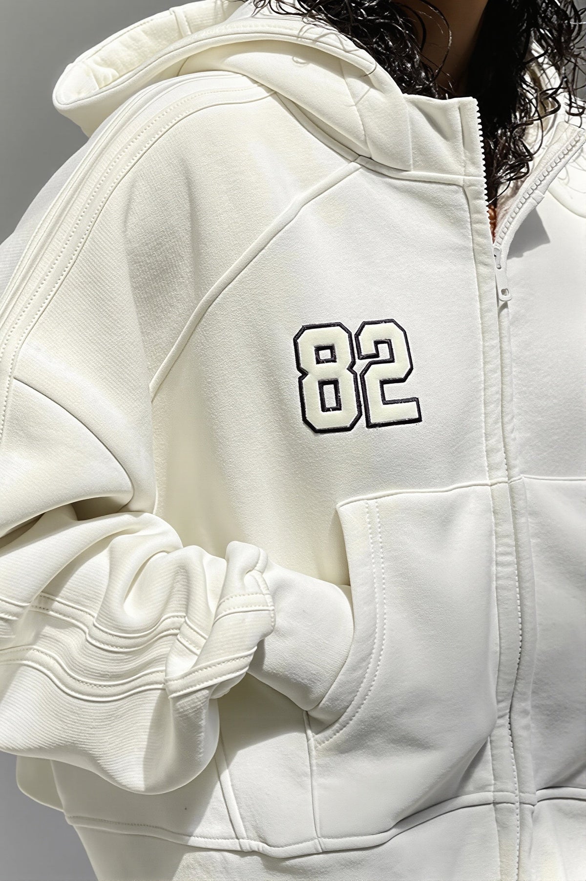 Number Patch Cropped Zip Hoodie