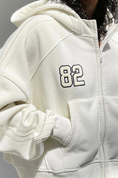 Number Patch Cropped Zip Hoodie