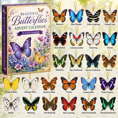 Beautiful Butterflies Advent Calendar 2026 - 24-Day Festive Countdown, Acrylic Charms Blind Box - Gift For Butterfly Lovers