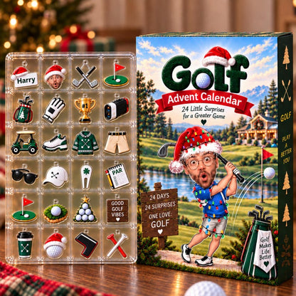 Golf Advent Calendar, Personalized Christmas Gift for Golfer, Custom Name Photo Keychain, 24 Day Gift for Dad Husband Boyfriend Golf Lover
