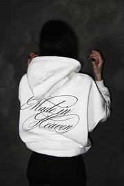 Script Back Print Oversized Pullover Hoodie