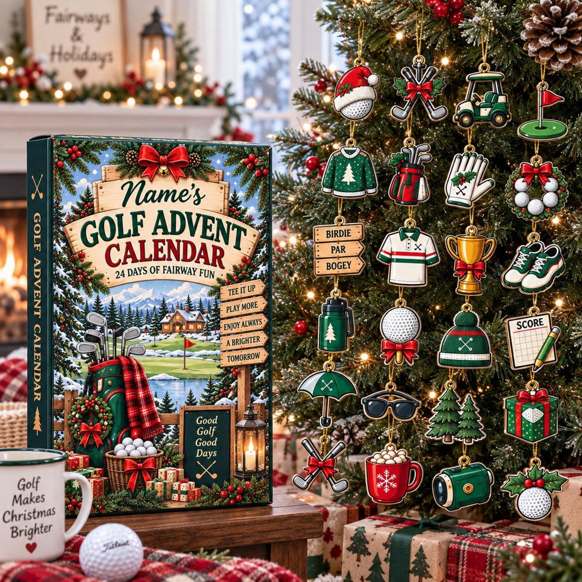 Personalized Golf Advent Calendar, 24 Days Mini Ornaments Christmas Golfer Gift 2026
