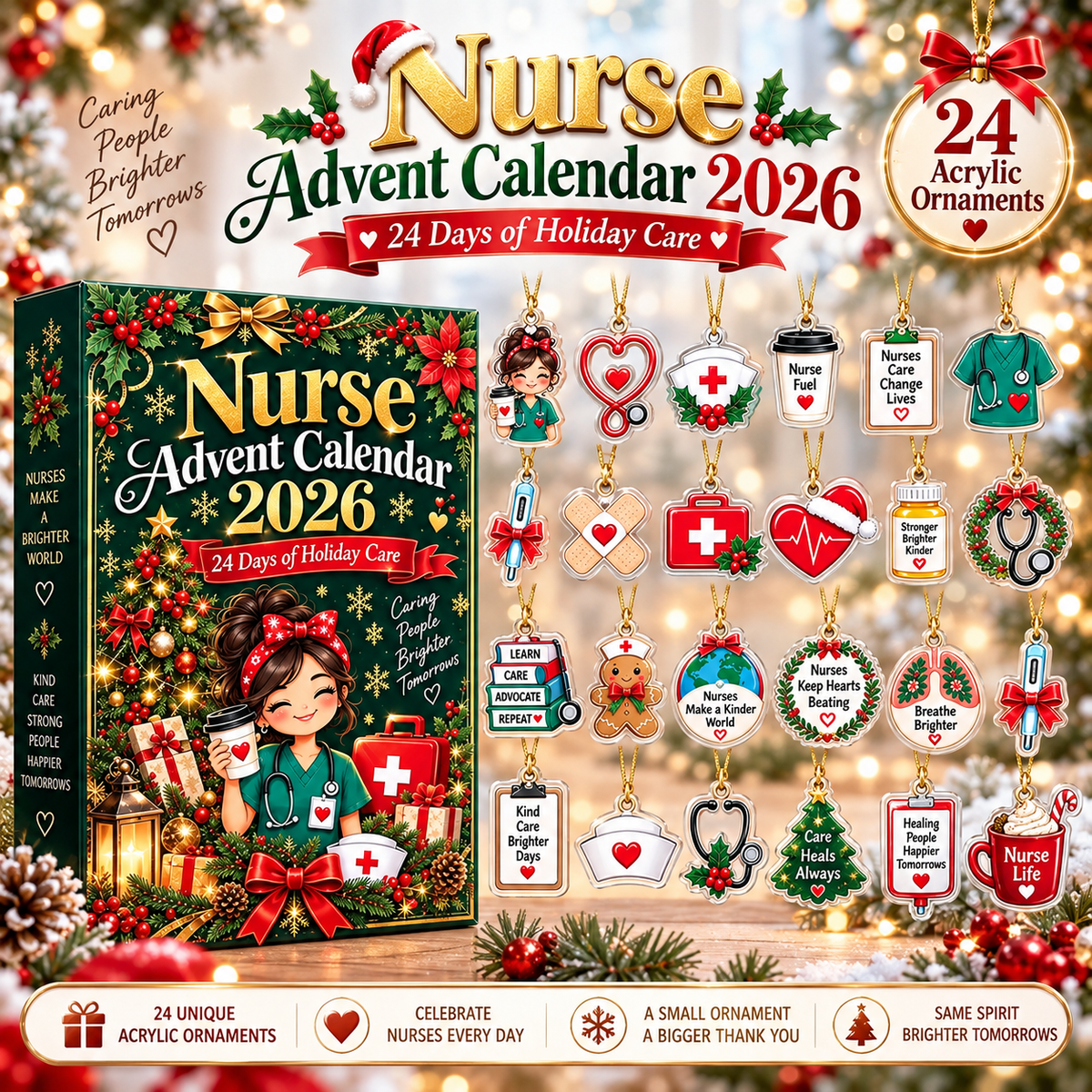 Nurse Advent Calendar 2026, 24 Days Christmas Countdown, Nurse Christmas Gift, RN Nursing Gift, Medical Acrylic Ornament Set