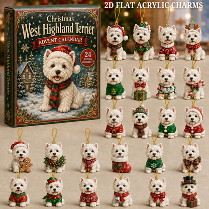 Christmas West Highland Terrier Advent Calendar 2026 - 24-Day Festive Countdown, Acrylic Charms Blind Box - Gift For West Highland Terrier Lovers