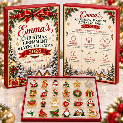 Personalized Christmas Advent Calendar 2026, 24 Acrylic Ornaments, Holiday Countdown Box, Custom Name Xmas Gift for Kids & Family John