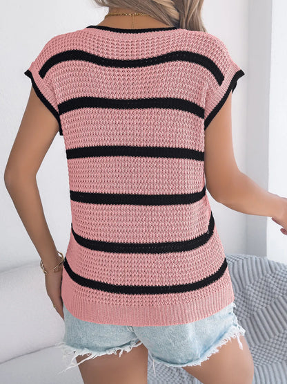 Women's Color Block Stripe Casual Loose Knit Sweater