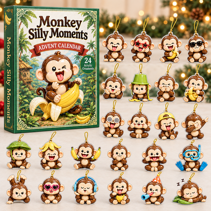 Monkey Silly Moments Advent Calendar 2026 - 24-Day Festive Countdown, Acrylic Charms Blind Box - Gift For Monkey Lovers