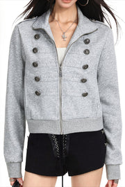 Double Breasted Stand Collar Hoodie