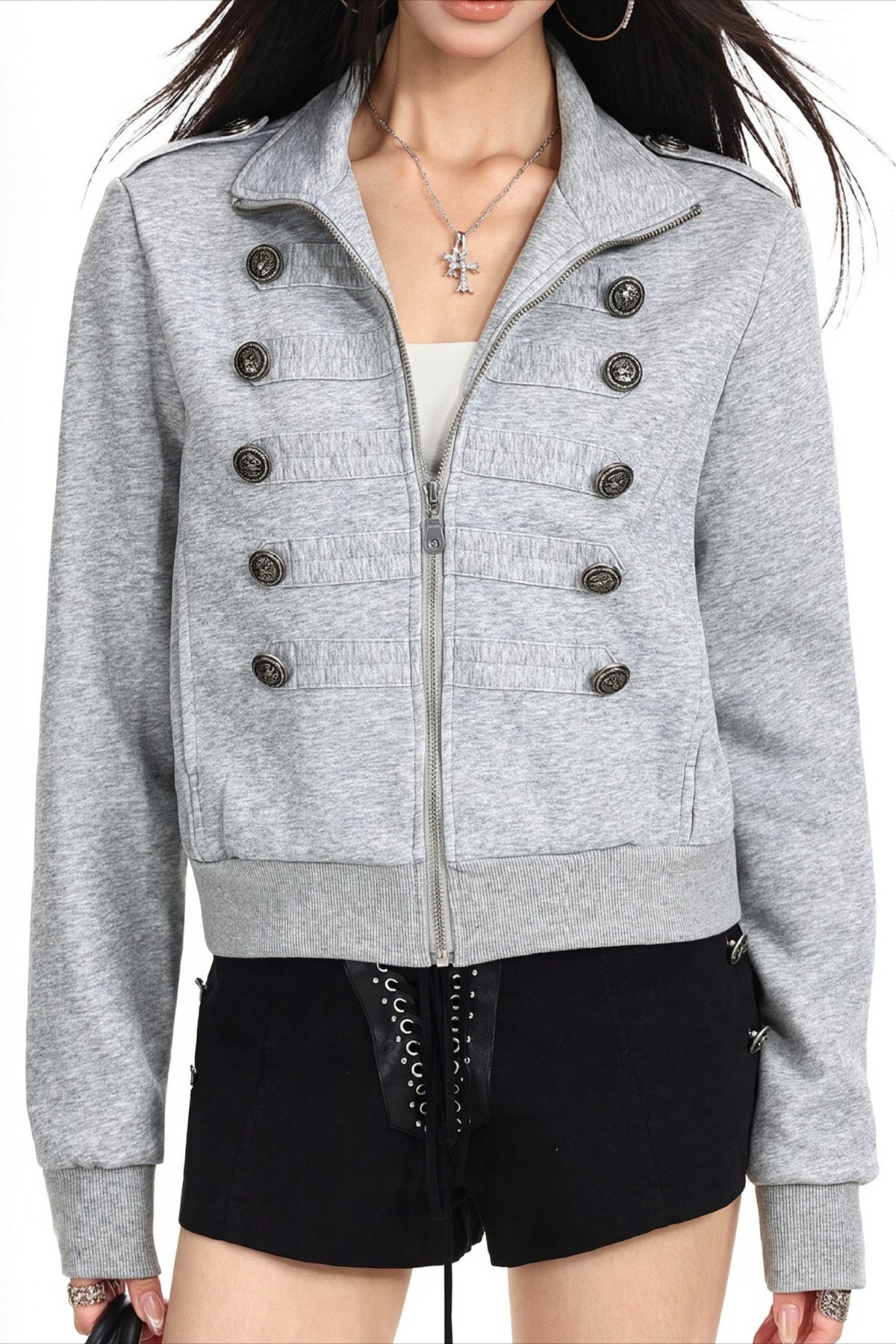 Double Breasted Stand Collar Hoodie