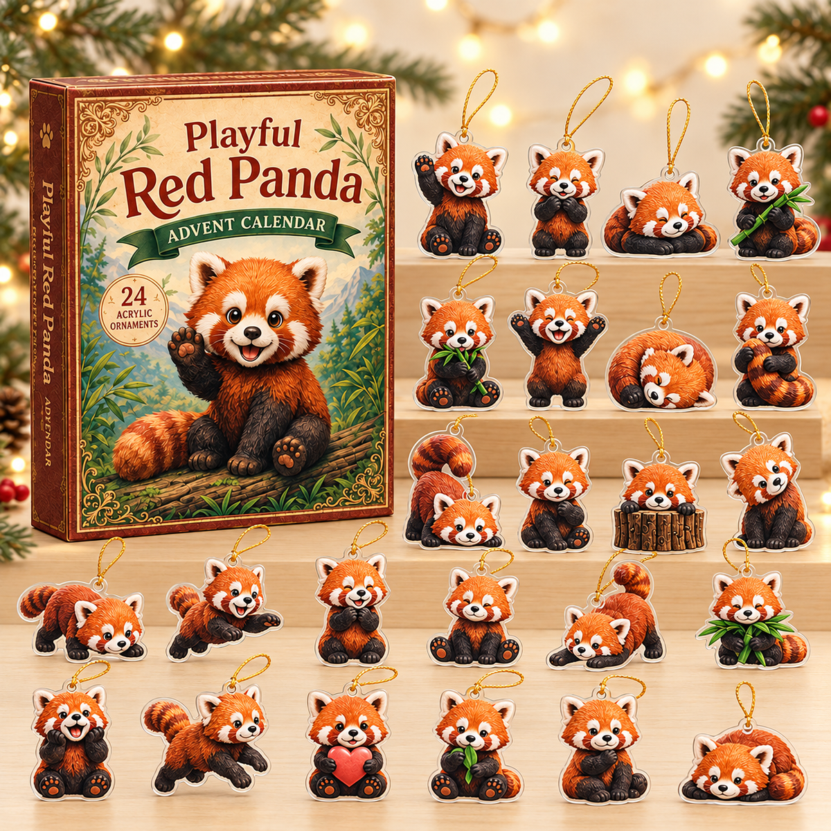 Playful Red Panda Advent Calendar 2026 - 24-Day Festive Countdown, Acrylic Charms Blind Box - Gift For Red Panda Lovers