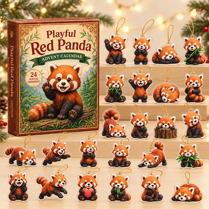 Playful Red Panda Advent Calendar 2026 - 24-Day Festive Countdown, Acrylic Charms Blind Box - Gift For Red Panda Lovers