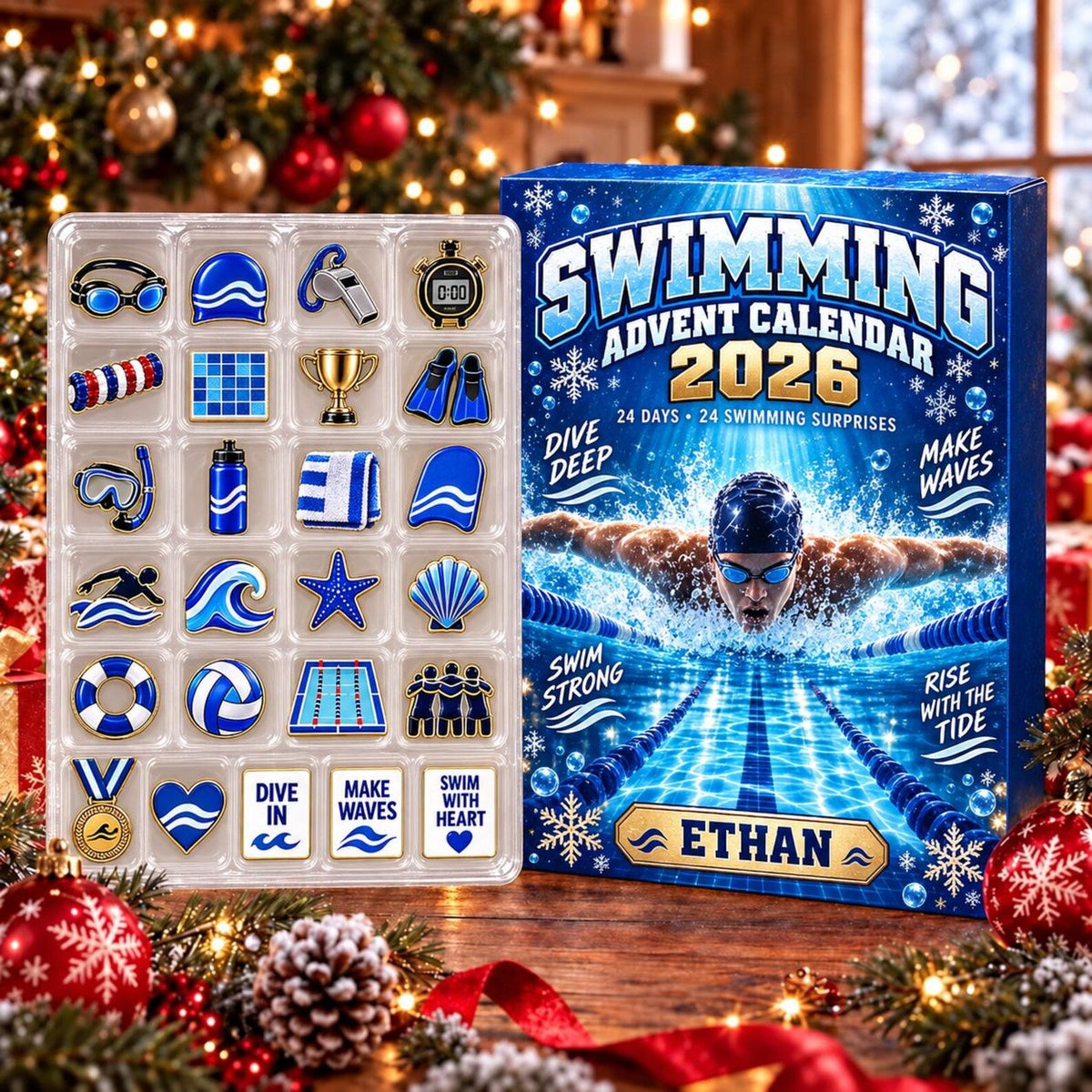 Personalized Swimming Advent Calendar: Custom Name 24 Day Swimmer Blind Box