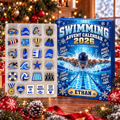 Personalized Swimming Advent Calendar: Custom Name 24 Day Swimmer Blind Box