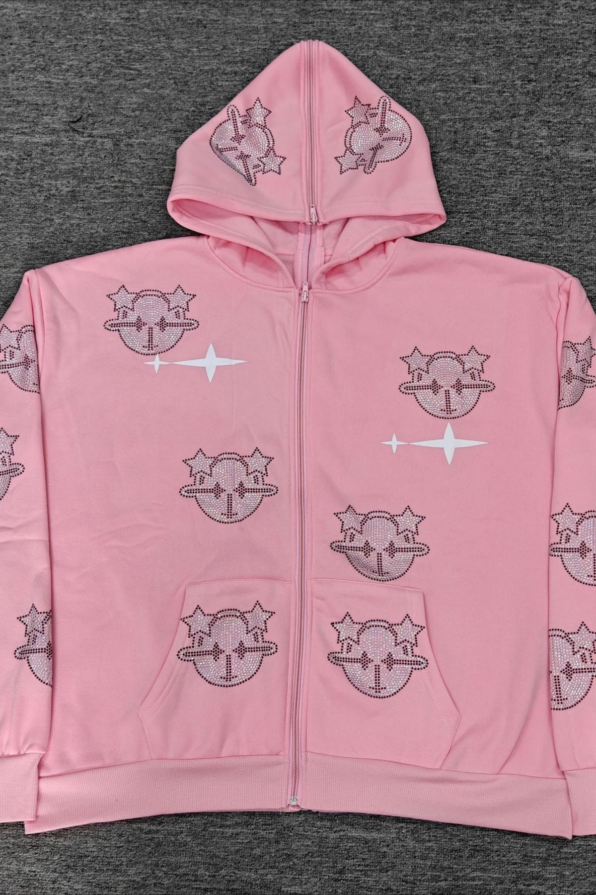 Rhinestone Graphic Full Zip Hoodie