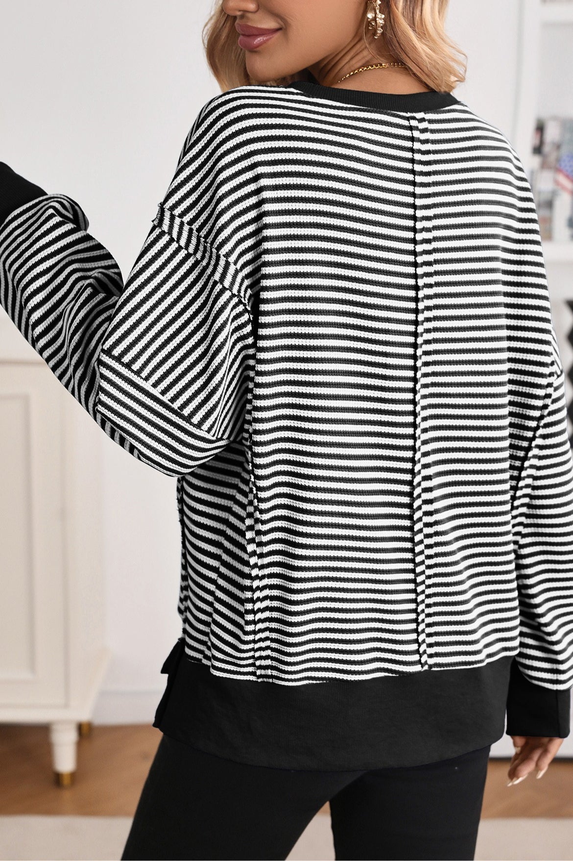 Colorblock Striped Oversized Sweatshirt