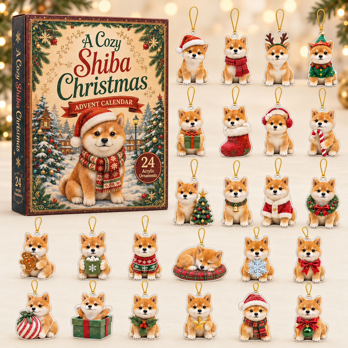 Christmas Shiba Advent Calendar 2026 - 24-Day Festive Countdown, Acrylic Charms Blind Box - Gift For Shiba Lovers