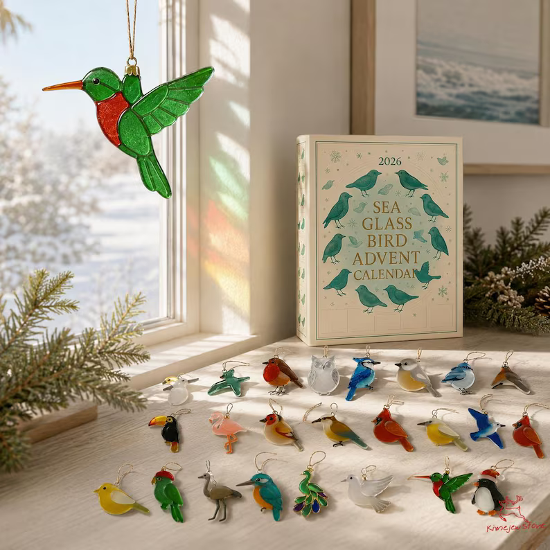 Sea Bird Advent Calendar 2026, 24 Acrylic Ornaments Christmas Countdown Box, Unique Bird Lover Gift