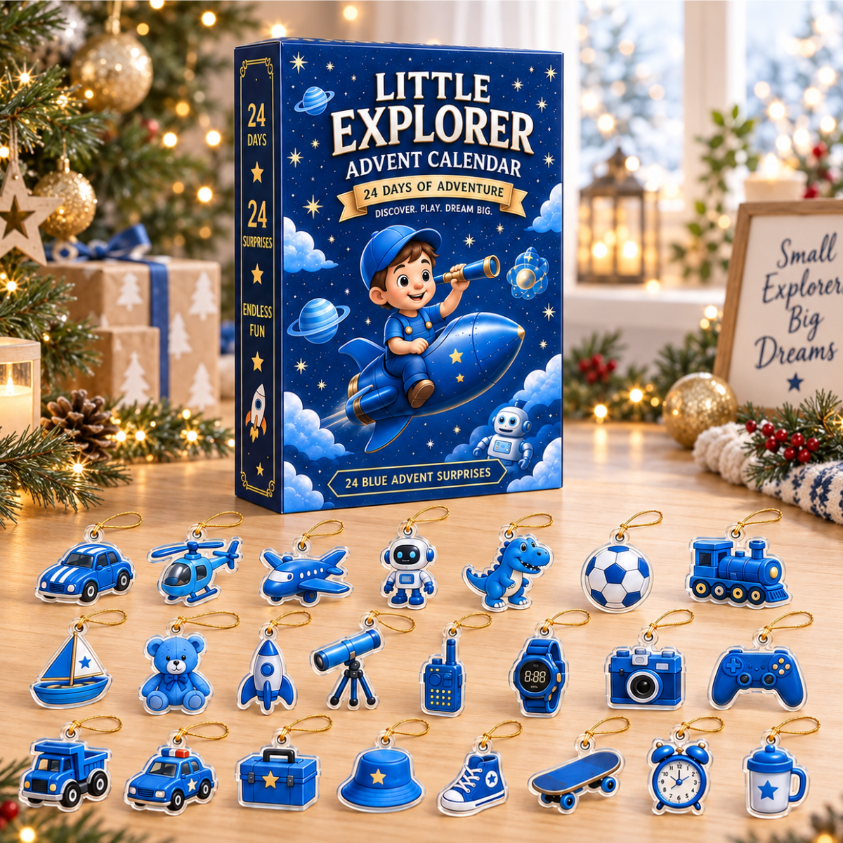 2026 Little Explorer Advent Calendar – 24 Days of Adventure with 24 Blue 2D Acrylic Charms, Fun Christmas Countdown Gift for Kids, Curious Minds & Little Adventurers