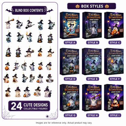 Halloween Advent Calendar 2026, 24 Day Ghost Blind Box, Spooky Cute Countdown Gift, Mini Collectible Hanging Ornaments, Multiple Box Styles