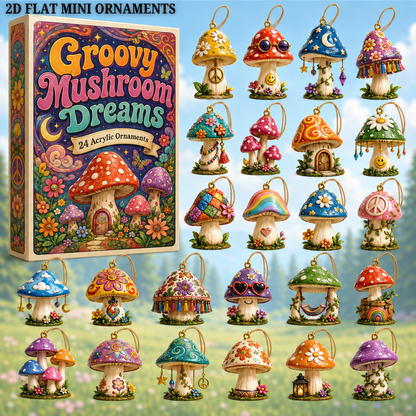 Groovy Mushroom Dreams Advent Calendar 2026 - 24-Day Festive Countdown, Acrylic Charms Blind Box - Gift For Nature Lovers